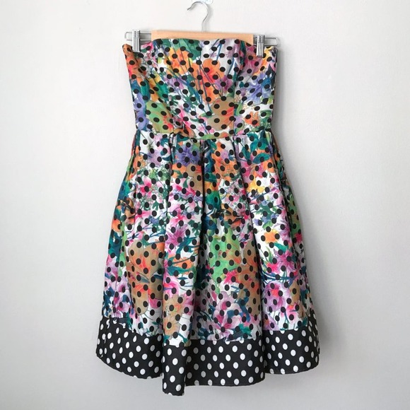Anthropologie Sz 0 Corey Lynn Calter Polka Dot Strapless Floral Dress Was $298 - Picture 4 of 11